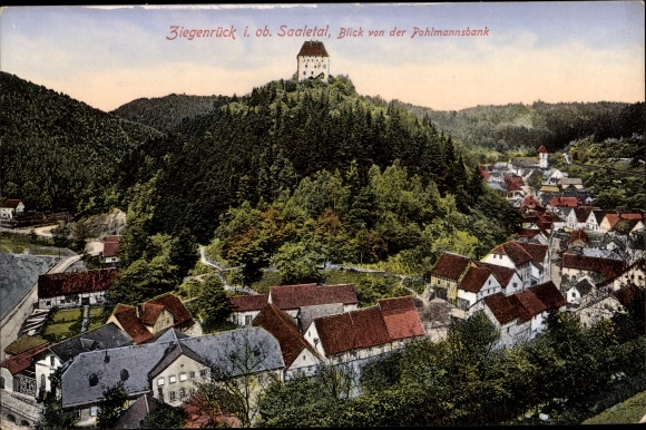 Postcard Ziegenrück am Schiefergebirge Thuringia, total view of the place, view from the Pohlmannsbank, hill