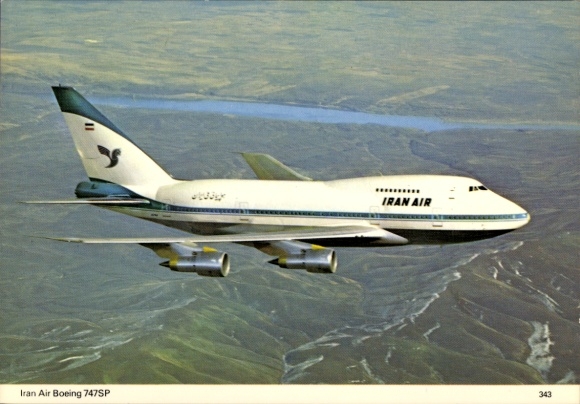 Postcard passenger aircraft Iran Air, Boeing 747SP