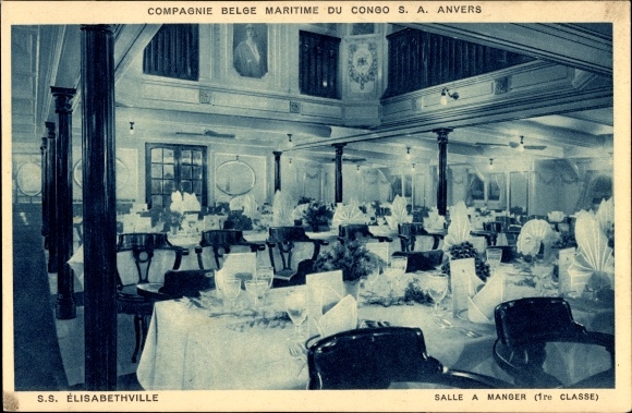 Ak Liner SS Elisabethville, eetkamer, Belgian Line