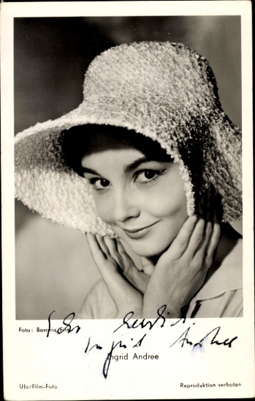 Sammelbild Schauspielerin Ingrid Andree, Portrait, Autogramm, Hut, und nichts als die Wahrheit