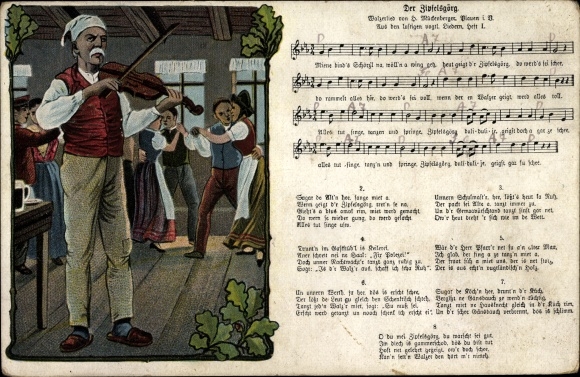 Lied Ak Der Zipfelsgörg, Vogtländisches Volkslied, Musikant mit Geige, tanzende Paare
