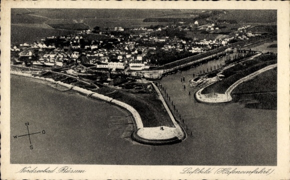 Ak Nordseebad Büsum, luchtfoto, haveningang, Nordseebad Büsum