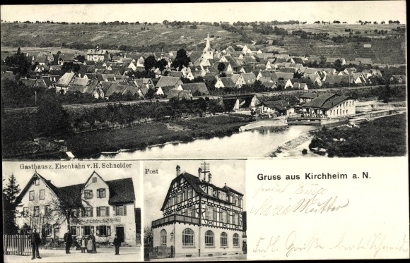 Ak Kirchheim am Neckar, Gasthaus zur Eisenbahn, Post, Totalansicht