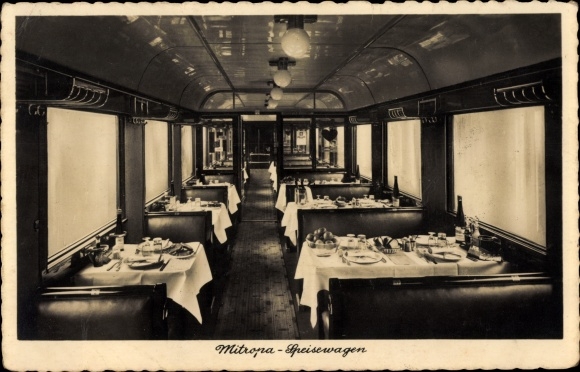 PC Deutsche Eisenbahn, Mitropa, view of the dining car, tables, benches