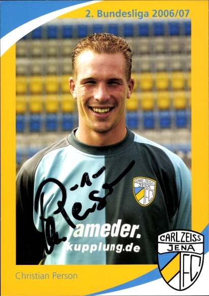 Handtekeningkaart voetballer Christian Person, FC Carl Zeiss Jena, handtekening