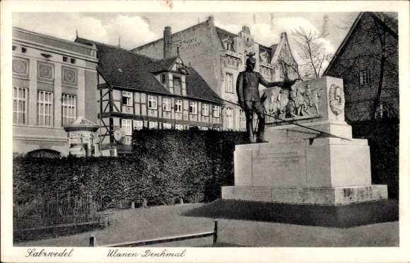 Ak Salzwedel in der Altmark, Wanen Denkmal, Hoflieferant Peters, Gasthaus zum schwarzen Adler