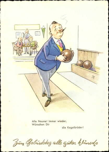 Postcard Happy birthday, bowler with cigar