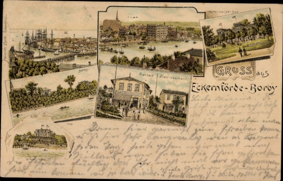Litho Ostseebad Borby Eckernförde, Strandhotel, Frankes Etablissement, Marien-Louisen-Bad