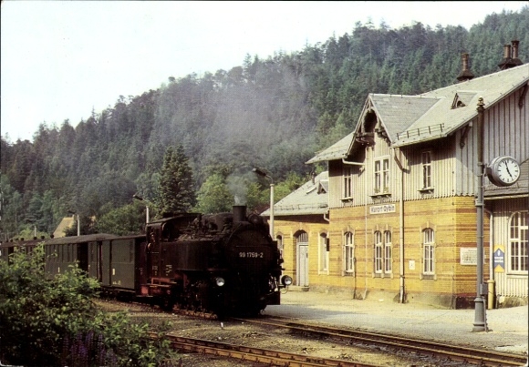 Ak Oybin in der Oberlausitz, Schmalspurbahn am Bahnhof
