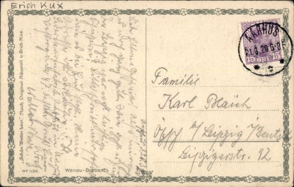 Artist Postcard Kux, E., man at the window, house, courtyard