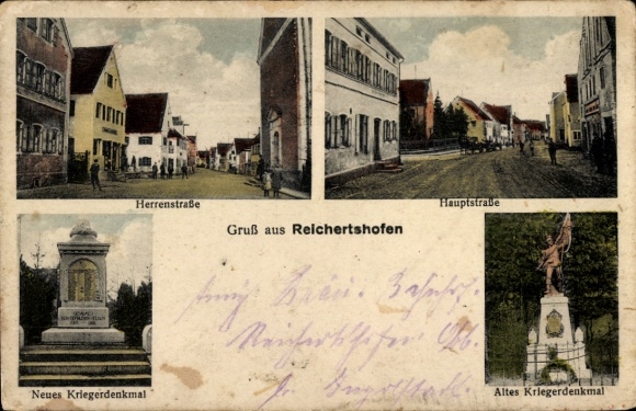 Postcard Reichertshofen an der Paar Upper Bavaria, Herrenstraße, Hauptstraße, war memorial
