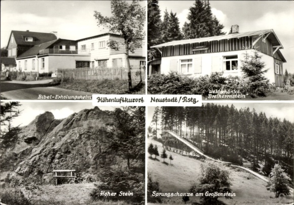 Postcard Neustadt am Rennsteig Großbreitenbach in Thuringia, Bible Rest Home, Waldschänke, Hoher Stein