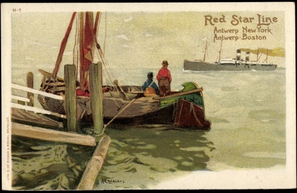 Artist Chromo-Litho Cassiens, H., Red Star Line, Steamer, Fishing Boat