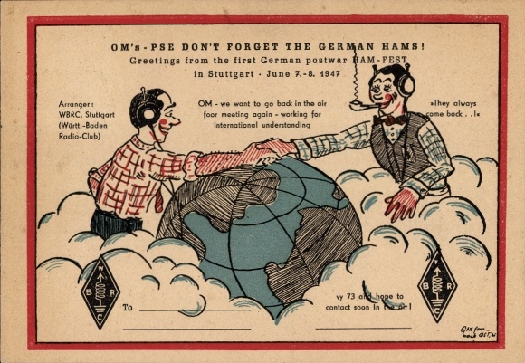 Künstler Ak First German postwar Ham Fest Stuttgart 1947, Funkerkarte
