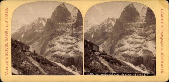 Stereo photo Grindelwald Kt. Bern Switzerland, mountains, mountain hut