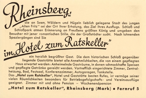 Folding ticket 3-fold Rheinsberg in der Mark, Hotel zum Ratskeller