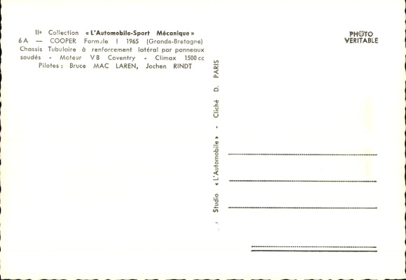 CPA-collectie L'Automobile-Sport Mécanique, Cooper, Formule 1, 1965