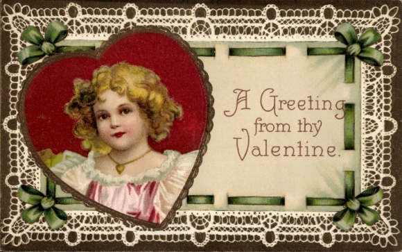 Embossed Passepartout PC Congratulations Valentine's Day, Girl portrait