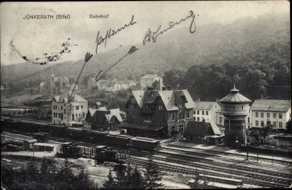 Postcard Jünkerath in the Eifel, train station, bird&#39;s eye view