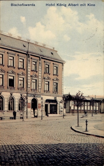 Postcard Bischofswerda in Saxony, Hotel king Albert with cinema