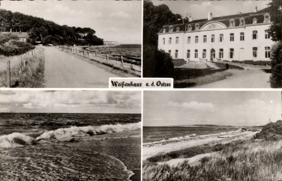 Postcard Weißenhaus Wangels in Ostholstein, coastal road, beach, dunes, buildings