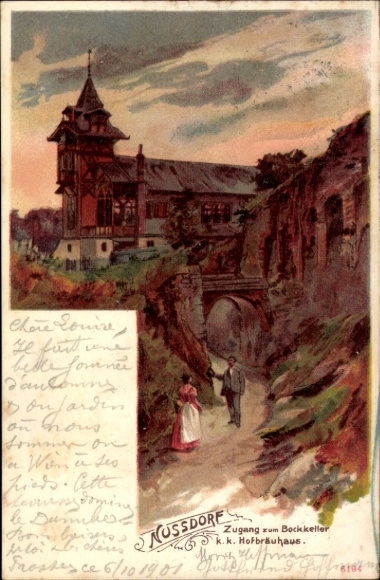 Künstler Litho Wien 19 Döbling Nussdorf, Bockkeller, k.k. Hofbräuhaus