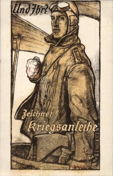 Artist Postcard Erler, And you?, Subscribes to war bonds, fighter pilot