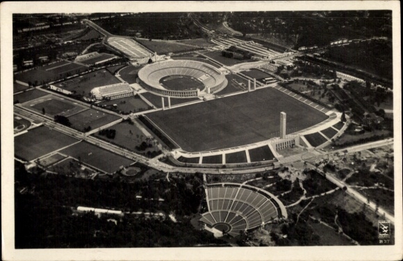 Postcard Berlin Charlottenburg Westend, aerial photograph, Reichssportfeld, stadium, Dietrich Eckardt stage
