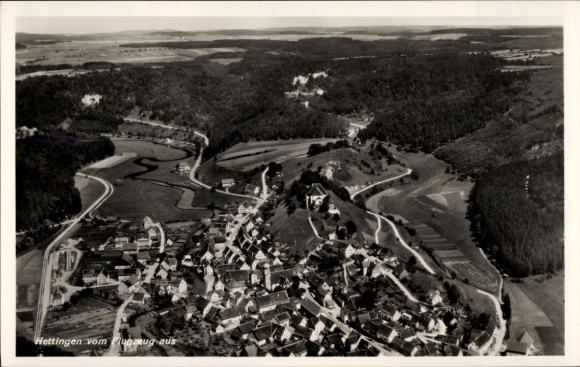 Postcard Hettingen in Hohenzollern, aerial photograph