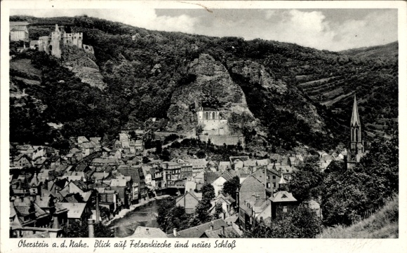 Postcard Oberstein on the Nahe, panoramic view of Felsenkirche