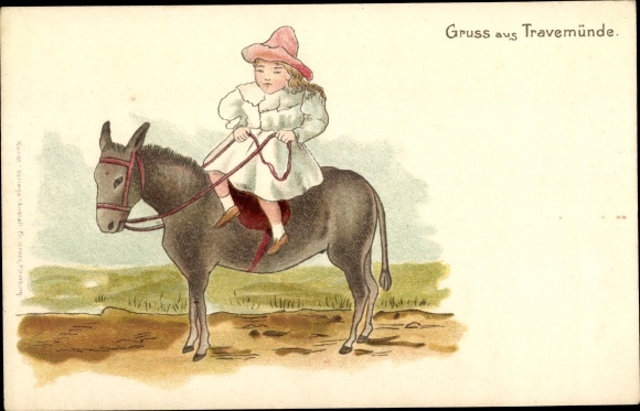 Chromo-Litho Travemünde Lübeck Schleswig Holstein, donkey, girl