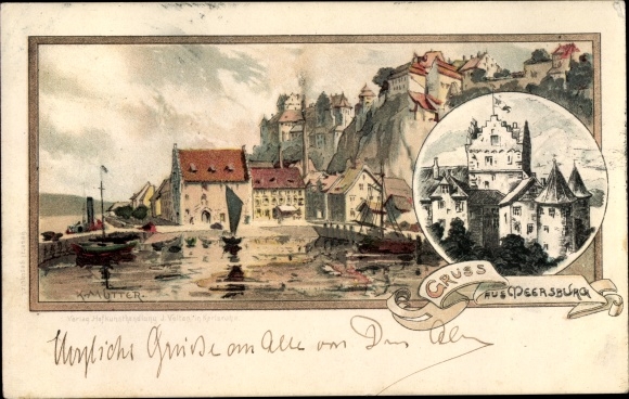 Artist PC mother, K., Meersburg on Lake Constance, castle, port