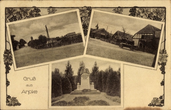 Postcard Arpke Lehrte in Lower Saxony, partial view, street section, war memorial