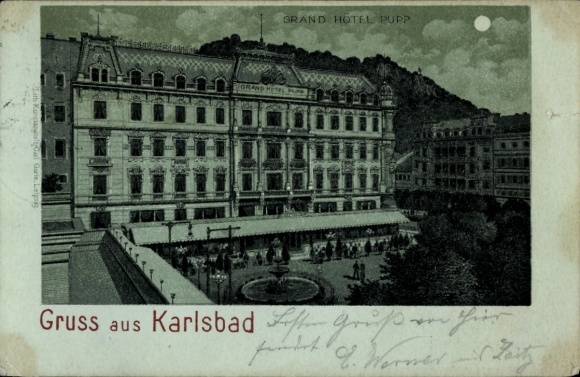 Postcard Karlsbad in Baden, Grand Hotel Pupp, Greetings from Karlsbad