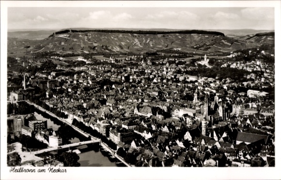 KP Heilbronn am Neckar, widok lotniczy Heilbronn, Neckar, widok na miasto, krajobraz górski