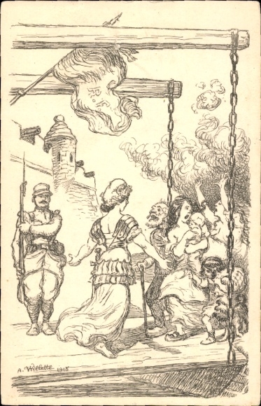 Artysta KP Willette, A., Zamek oferuje schronienie uchodźcom, Francja, Marianne