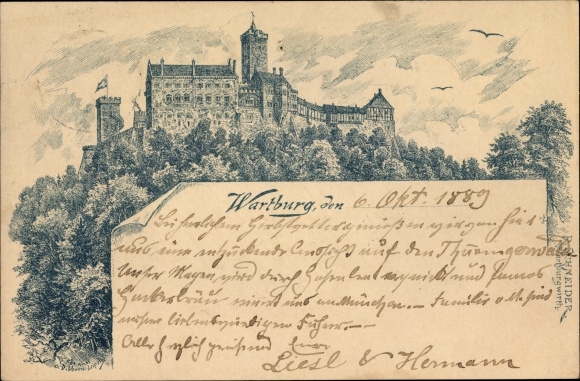 Forerunner postwaardestukken Litho Lutherstadt Eisenach in Thüringen, Wartburg, 1889