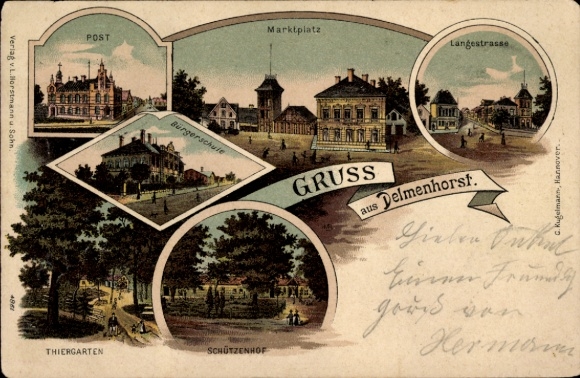 Chromo-Litho Delmenhorst in Lower Saxony, Langestraße, Market Square, Tiergarten, Schützenhof
