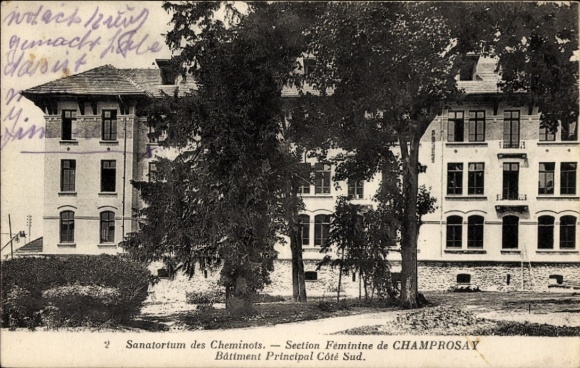 Ak Champrosay Draveil Essonne, Sanatorium des Cheminots, feminine Sektion, Hauptgebäude, Südseite