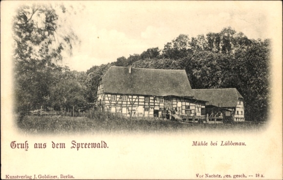 Ak Lübbenau im Spreewald, Historisches Gebäude, Mühle, Spreewald, Schwarz-Weiß Foto