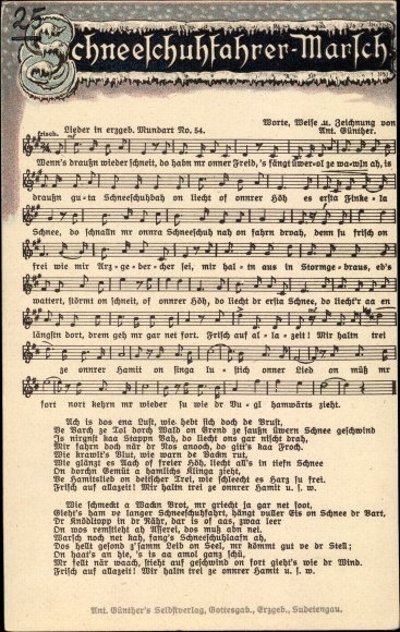 Song Postcard Günther, Anton, Erzgebirge dialect 54, snowshoe march
