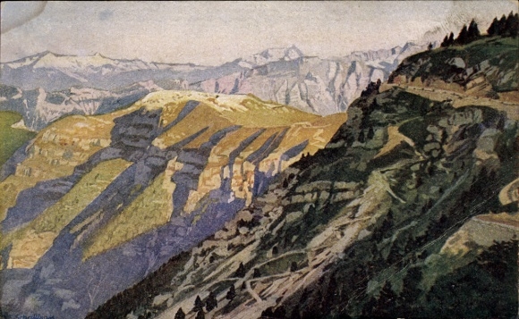 Künstler Ak Kuk Werk Serrade, gesehen von den ehem. italien. Stellungen aus, Alpenkrieg 1. WK