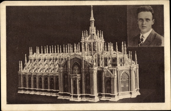 Postcard model of the Milan Cathedral, fretwork and carving, Erich Winkler from Duisburg