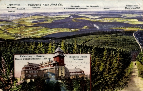 Ak Oberwiesenthal im Erzgebirge, Fichtelberg, Fichtelberghaus, Panorama