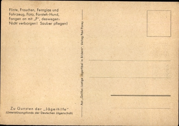 Artist Postcard Geilfus, H., The shotgun is not a stable broom, funny hunter's primer in pictures