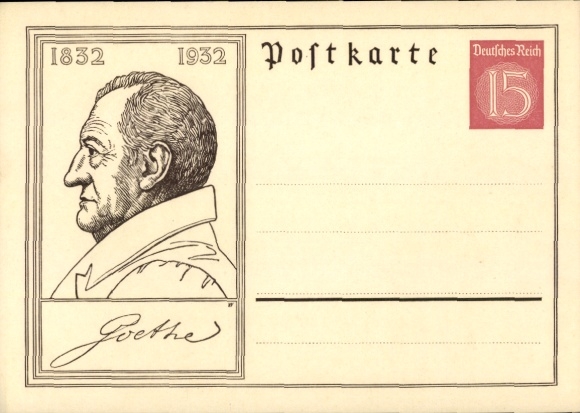 Postwaardestukken-ansichtkaartenschrijver Johann Wolfgang von Goethe, 1932, 100-jarig jubileum