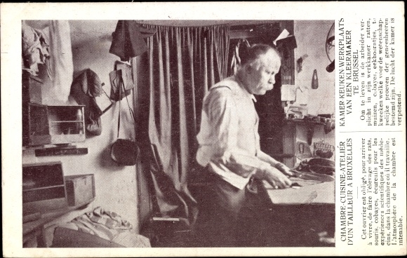 Postcard Exposition Universelle de Bruxelles 1910, Exposition du Travail a Domicile, Atelier d'un tailleur
