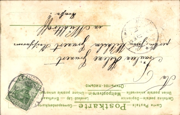 Embossing Chromo-Litho Congratulations Pentecost, spider, four-leaf clover, flowers, snowbells, violets