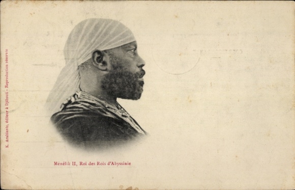 Postcard portrait du Menelik II, Roi des Rois d'Abyssinie