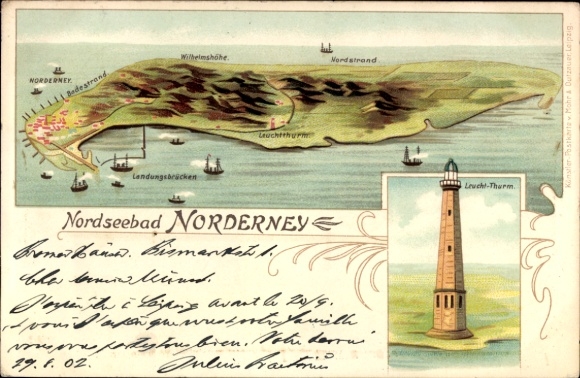 Maps Postcard Norderney in East Frisia, Wilhelmshöhe, Nordstrand, Lighthouse